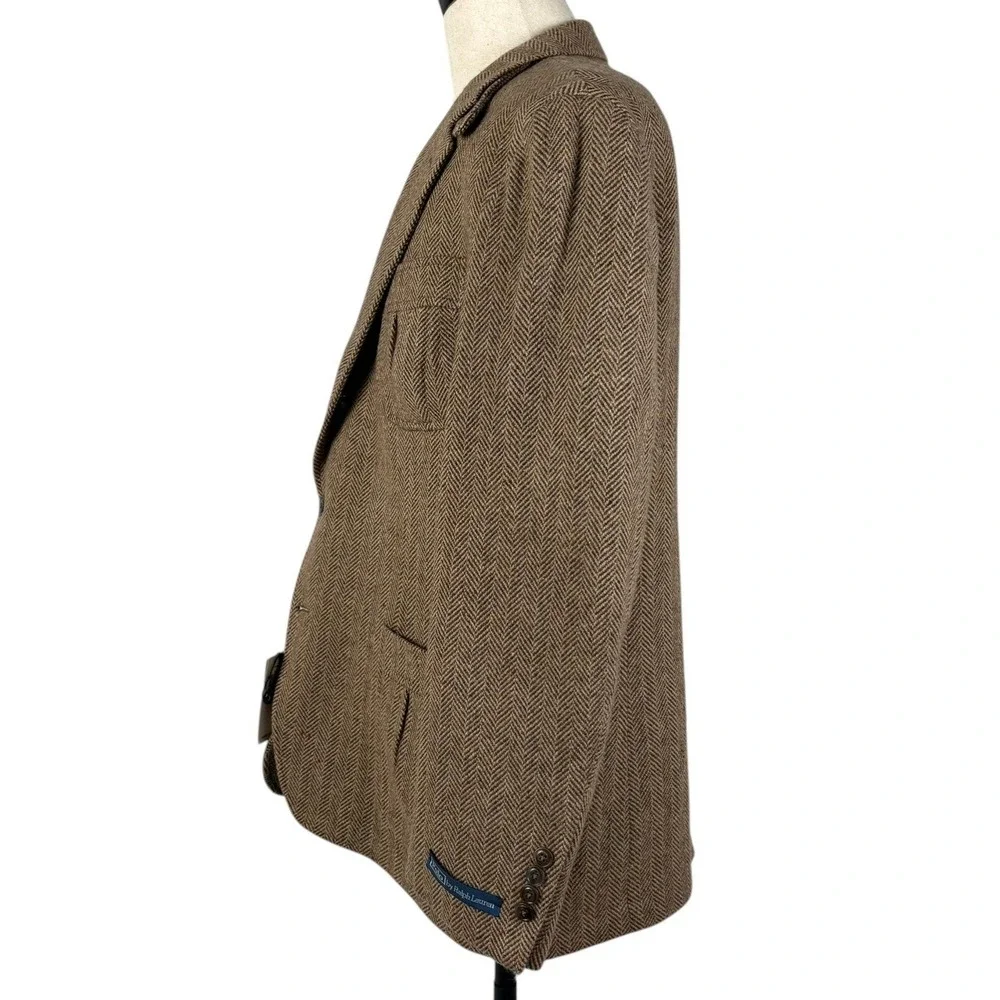 Polo Ralph Lauren Herringbone Sport Coat Mens 46R Brown Wool Blazer Italy NWT